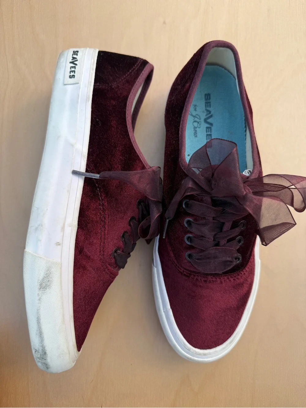 J. Crew Velvet Legend Sneakers Burgundy Maroon Women’s 9 Coquette SeaVees